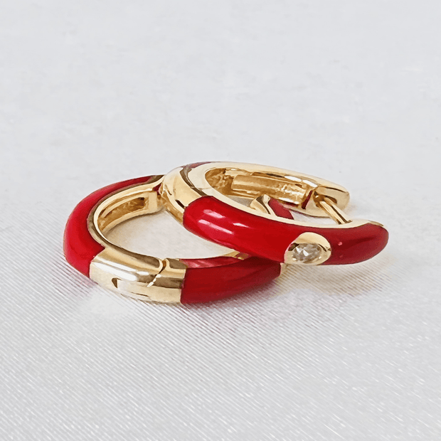 Saffy Jewels Earrings Enamel Mini Hoops Yellow / Red EGE03402040_2