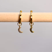Saffy Jewels Earrings Huggie Hoop with Dangling Moon Yellow / Black pave EGW610_2