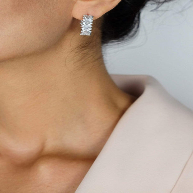 Saffy Jewels Earrings Variegated Baguette Hoop Earring Silver ESC02203004_1