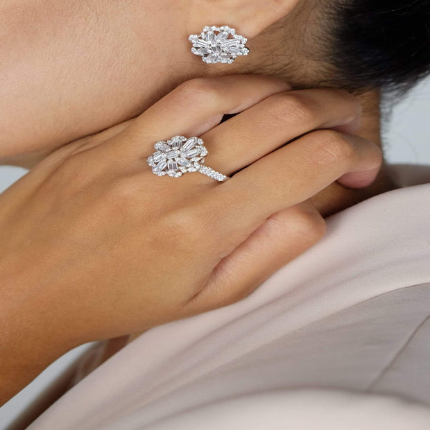 Saffy Jewels Baguette Bouquet Pendant, Ring, Earring Set Silver / 8