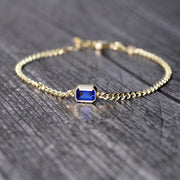 Saffy Jewels Bracelets Curb Chain Bracelet with Baguette Stone Blue / 6.50" BGM01180_B