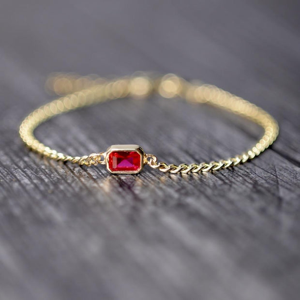 Saffy Jewels Bracelets Curb Chain Bracelet with Baguette Stone Red / 6.50" BGM01180_R