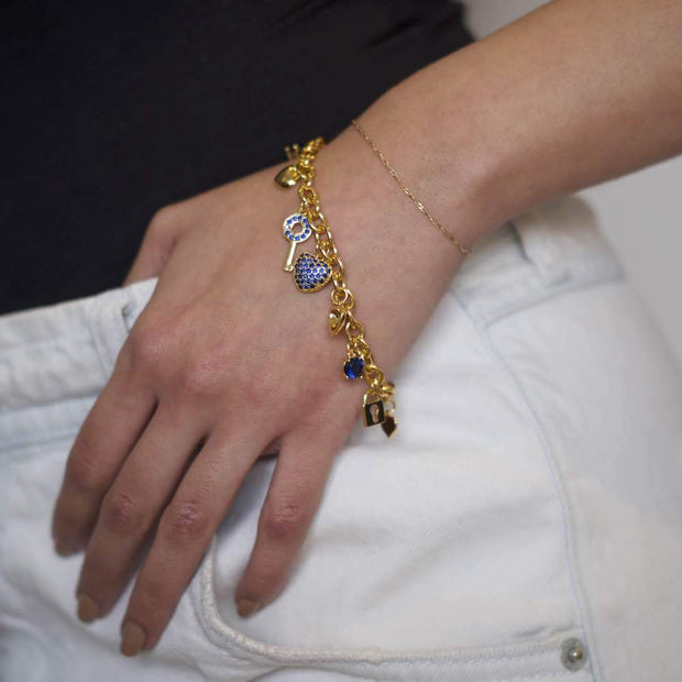 Saffy Jewels Bracelets Heart Charm Bracelet Blue / 7"