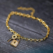 Saffy Jewels Bracelets Pavé Hanging Lock and Key Yellow / 7" BGW0860