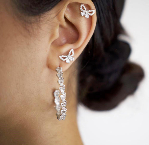 Saffy Jewels Earrings Circle Baguette Hoops Earring White EPW06090