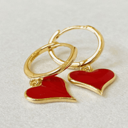 Saffy Jewels Earrings Enamel Heart Hoops Yellow / Red EGE03002040_2