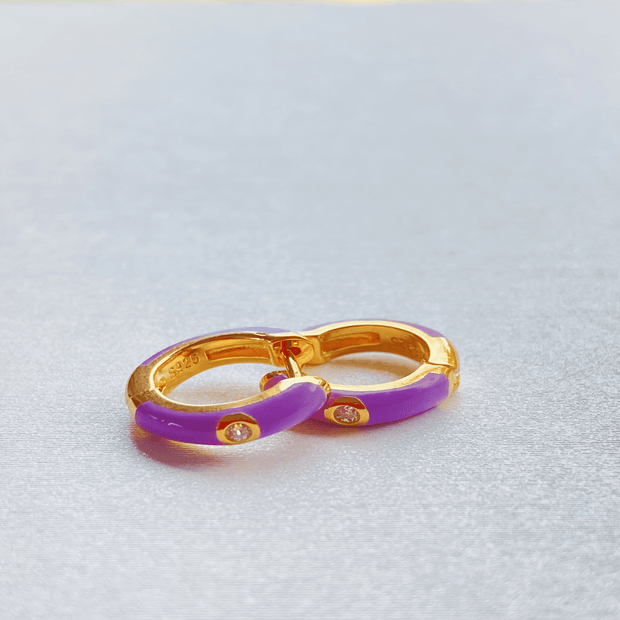 Saffy Jewels Earrings Enamel Mini Hoops Yellow / Purple EGE03402040_3