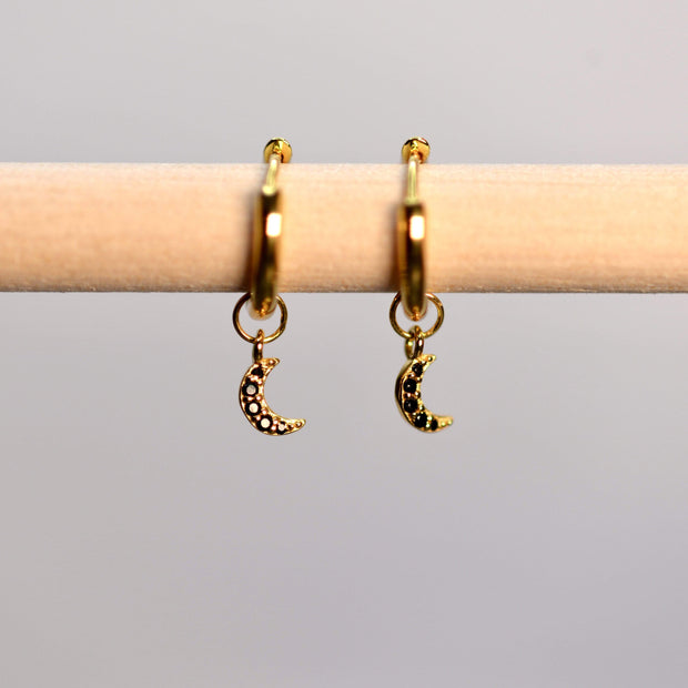 Saffy Jewels Earrings Huggie Hoop with Dangling Moon Yellow / Black pave EGW610_2