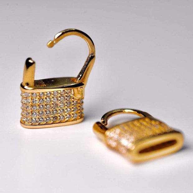 Saffy Jewels Earrings Pave Padlock Huggie Earring Yellow EGW06090