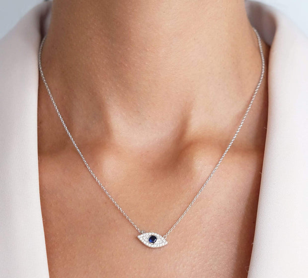 Saffy Jewels Necklaces Pave Mini Evil Eye Necklace White / 16"