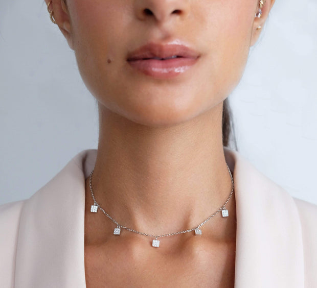 Saffy Jewels Necklaces Pave Square Charm Necklace White / 14" NGW0081100_2