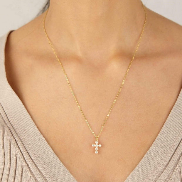 Saffy Jewels Necklaces Pearl Cross Pendant Yellow