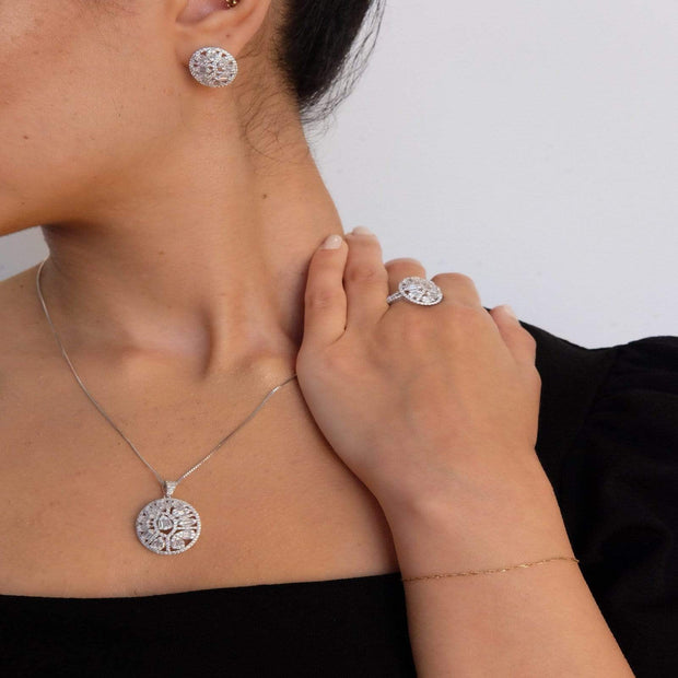 Saffy Jewels Necklaces Portrait Oval Pendant, Ring, Earring Set Silver PSC03503040_1